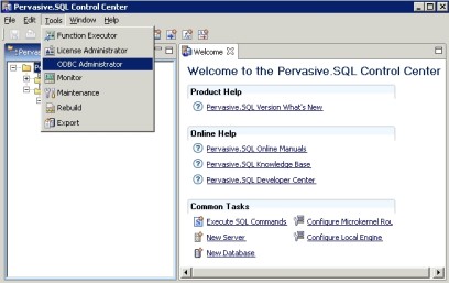 The ODBC Administrator option.